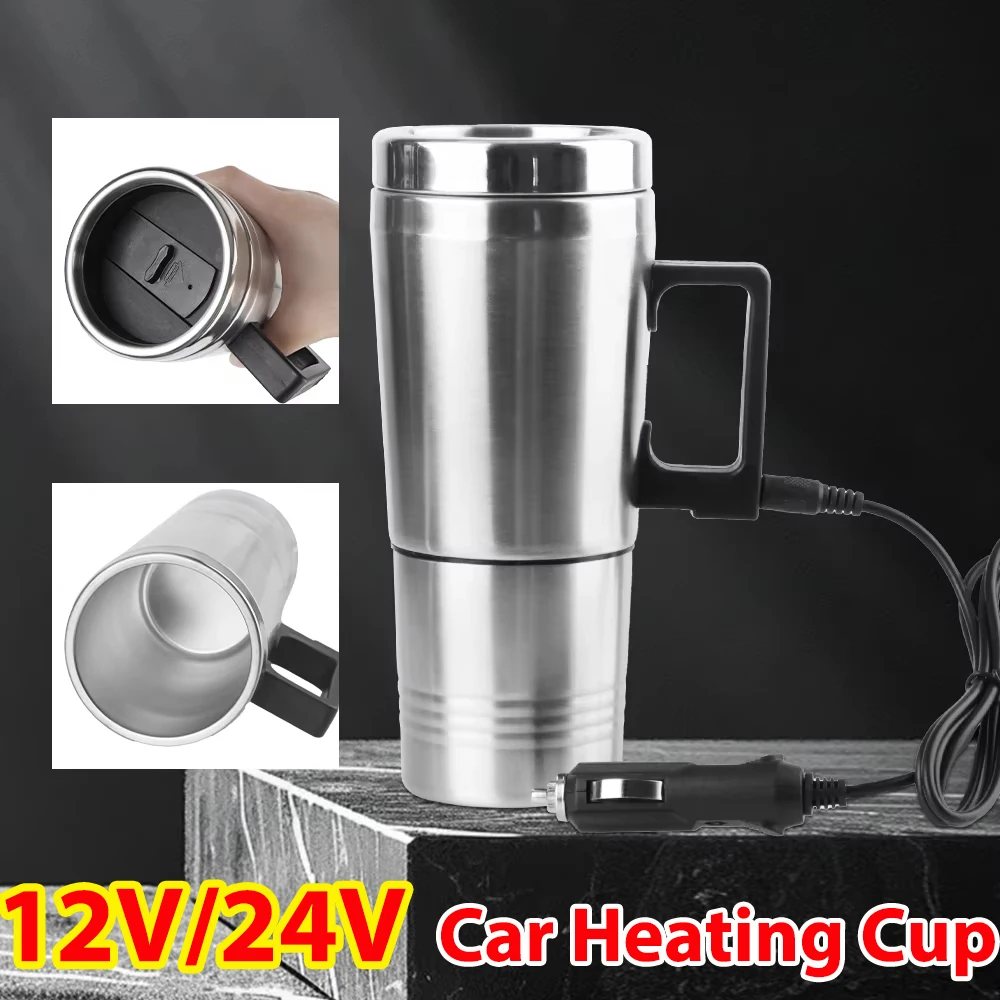 12V/24V Vehicle Heating Cup 300ml Camping Travel Electric Ketlle Heating Water Bottle Stainless Steel Thermos Auto Accessories