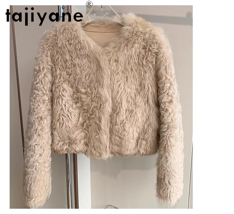 معطف فرو مزدوج الوجه من صوف الغنم الطبيعي 100% من TAJIYANE سترة نسائية فاخرة قصيرة من الفرو الحقيقي ملابس شتوية 2025 schuba
