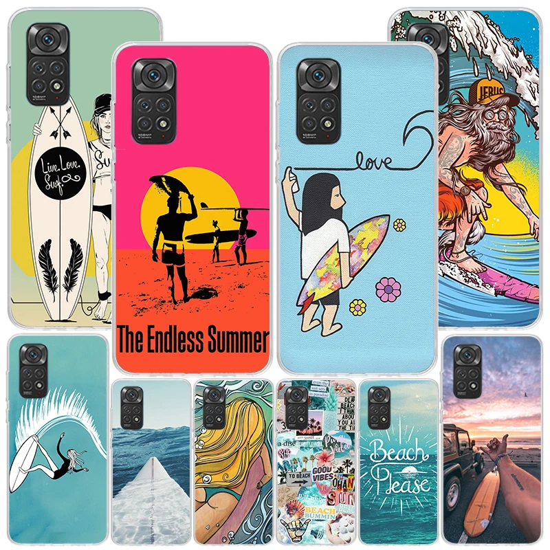 Surfboard Surfing Surf Girl Summer Phnoe Case for Xiaomi Redmi Note 13 12 12S 11S 11E 11 10S 10 Pro Plus 9 9S 11T 9T 8 8T 7 Uniq