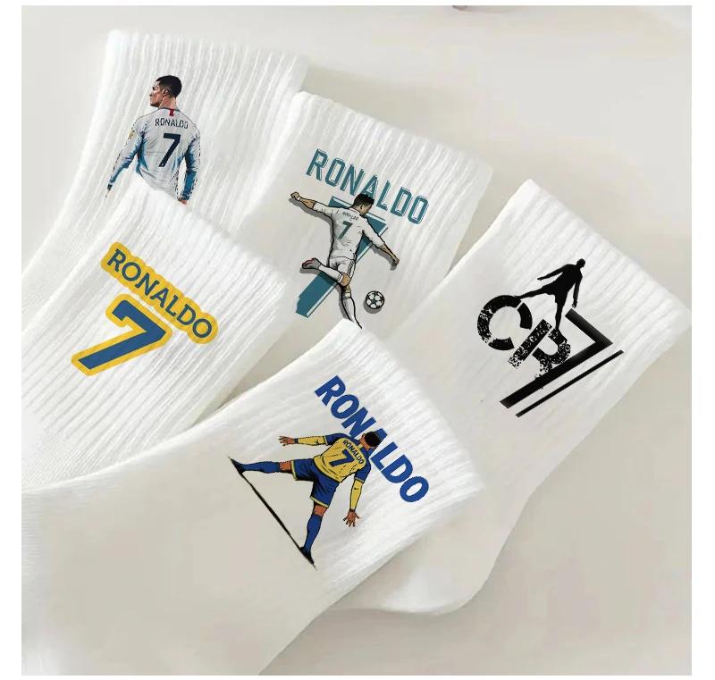 5pairs Cristiano Ronaldo CR7 Men Mid-Tube Socks Football Player Print Cotton Sockings Unisex Autumn Winter Absorb Sweat Socks view 4