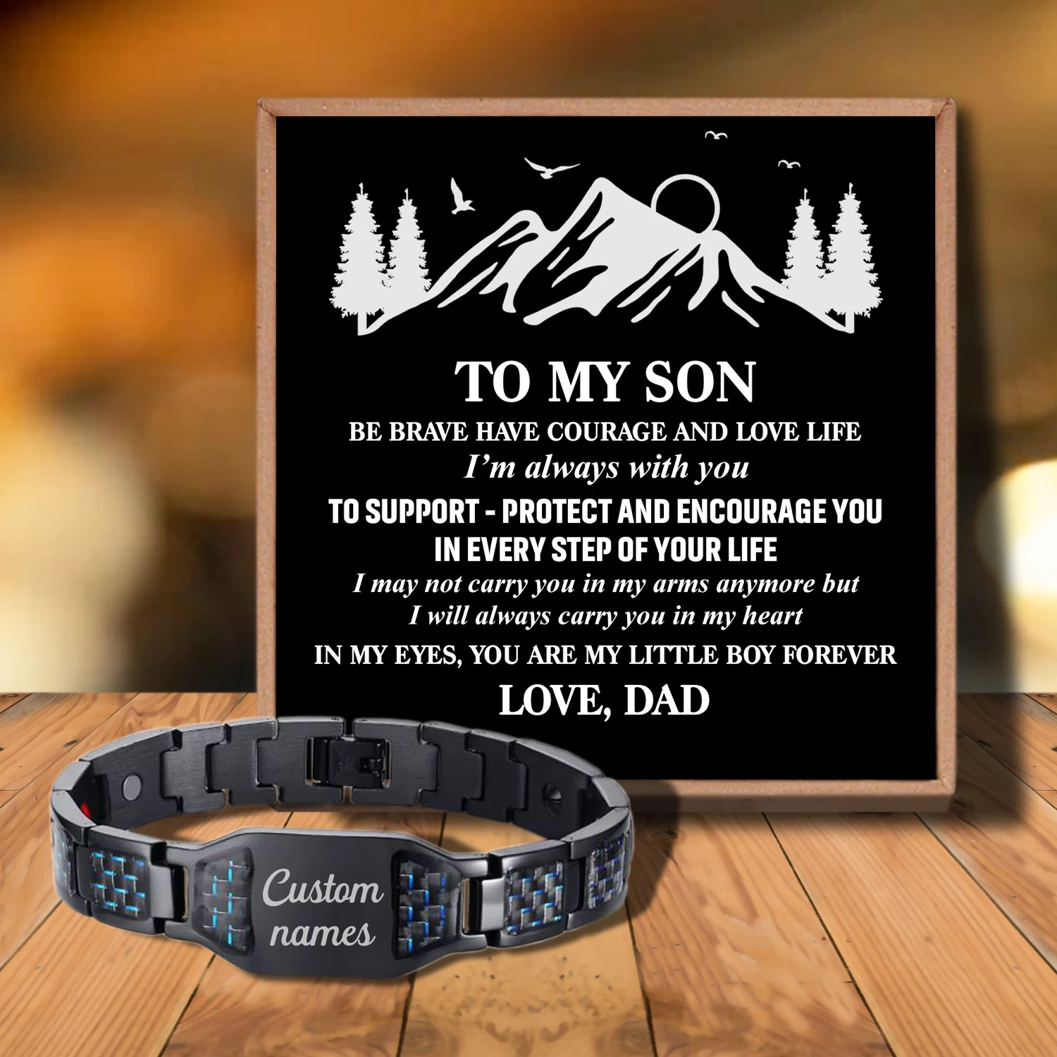 

Sac3022 My Dear Son Never Forget That I Love from Love Dad Customizable Message Card Bracelet for Birthday Anniversary Holiday G