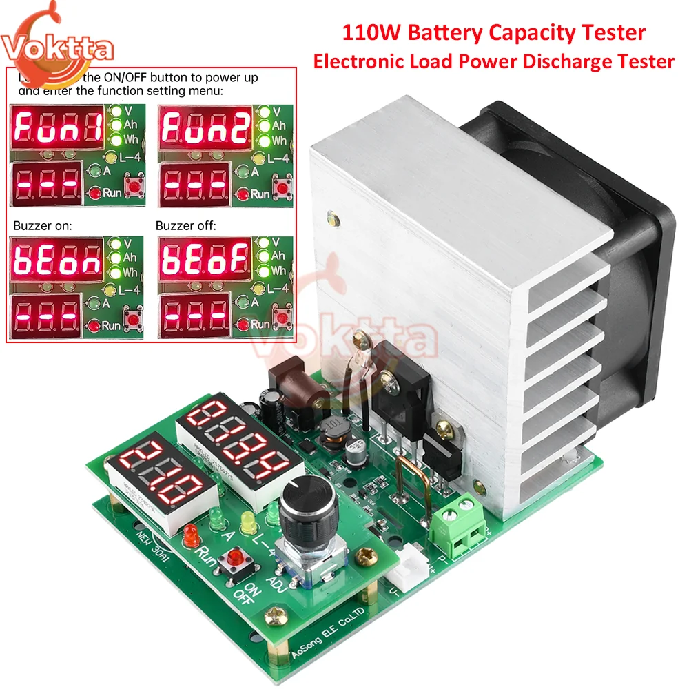 

110W Battery Capacity Tester Constant Current Electronic Load Power Discharge Tester USB Voltage Tester Power Supply Monitor