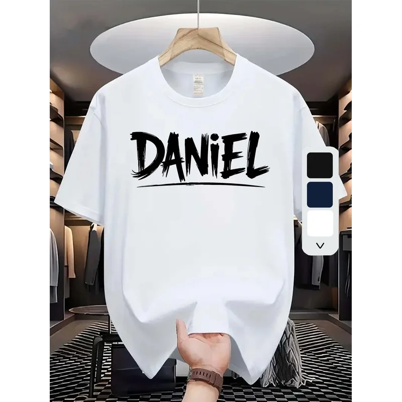 Men's High-quality Blend T-shirt, Fun 'Daniel Name Printed T-shirt, Men's Short Sleeve T-shirt, Regular Casual Daily Men's Top,