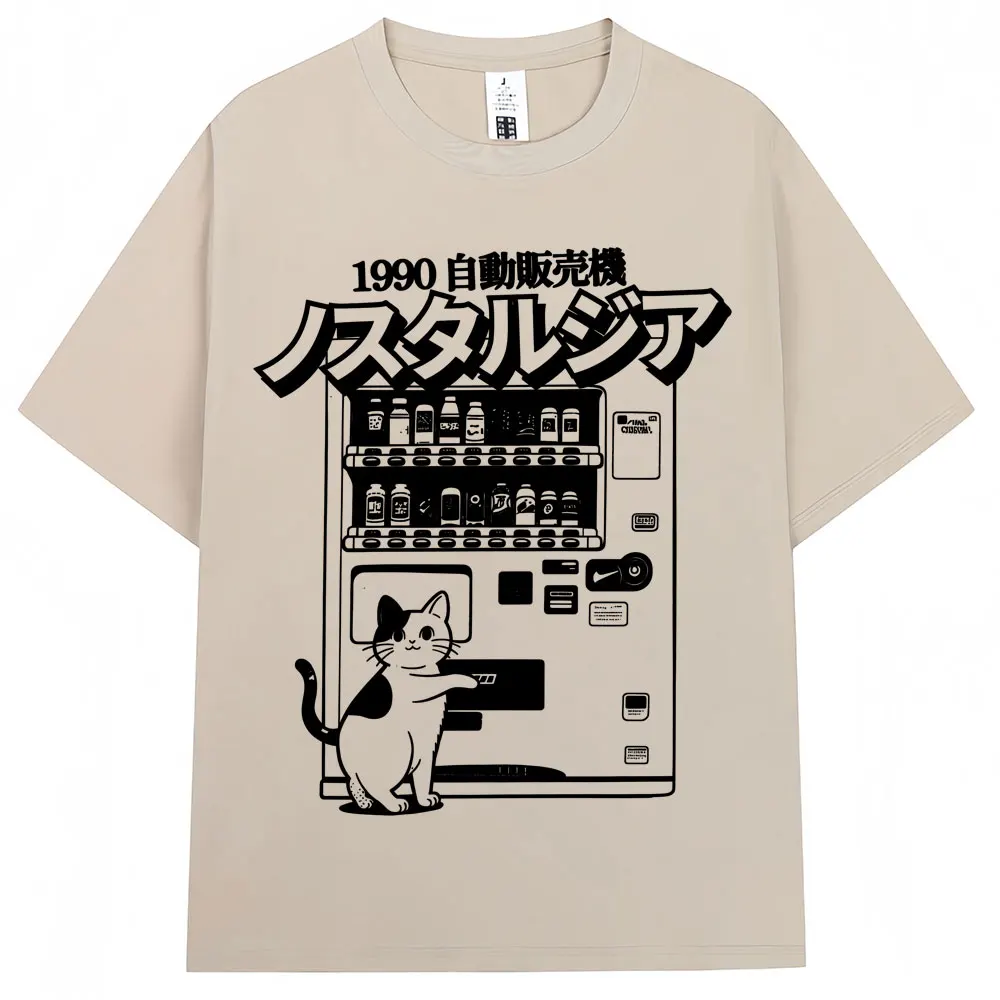 Vintage Japan Katze Vending Maschine Grafik T Shirts 90er Jahre Anime Mode Harajuku Männer Frauen Kurzarm Übergroße Baumwolle T-shirts