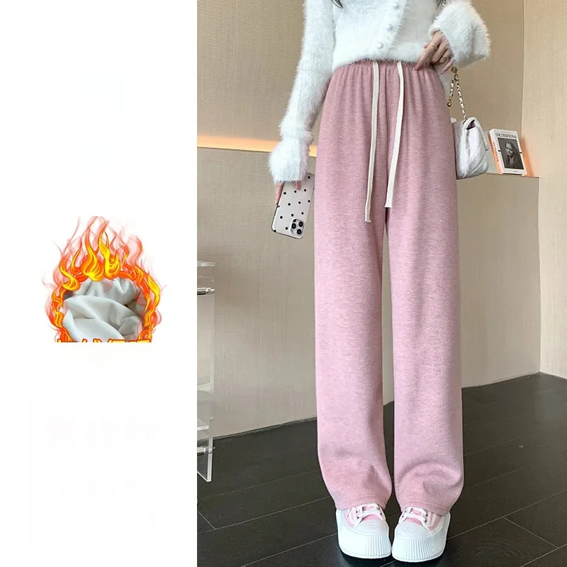 Women's High Waisted Drawstring Elastic Pants Straight Leg Wide Leg Loose Sanitary Casual Fashion Monochromatic Autumn Winter