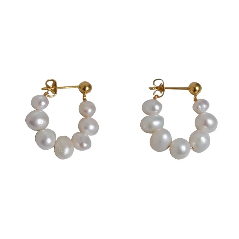 

Natural freshwater pearl earrings women's niche design light luxury stud earrings temperament sterling silver needle earrings