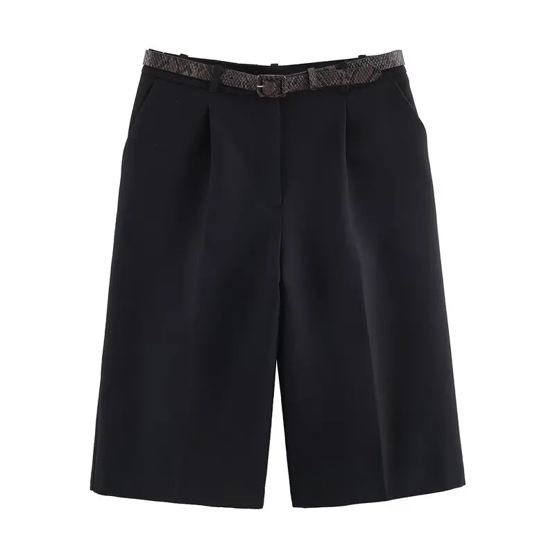 Spring 2026 High Waist Belted Casual Long Shorts Women's Fashion Versatile New Arrival Straight Leg Zipper Fly Other Material