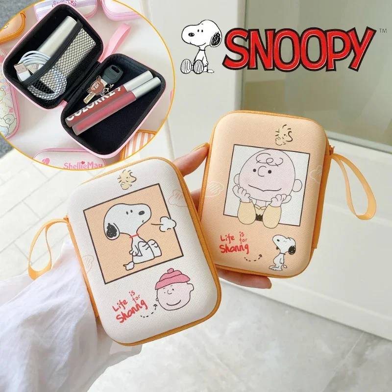 Snoopy Charlie Brown PU Leather Cartoon Coin Purse Fashion Animation High-capacity Charger Headphone USB Cable Storage Bag Gift