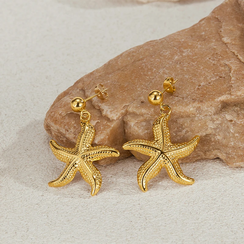 PRISCA | Stainless Steel Starfish Earring for Women Charms Ocean Wind Jewelry New Gold Gift