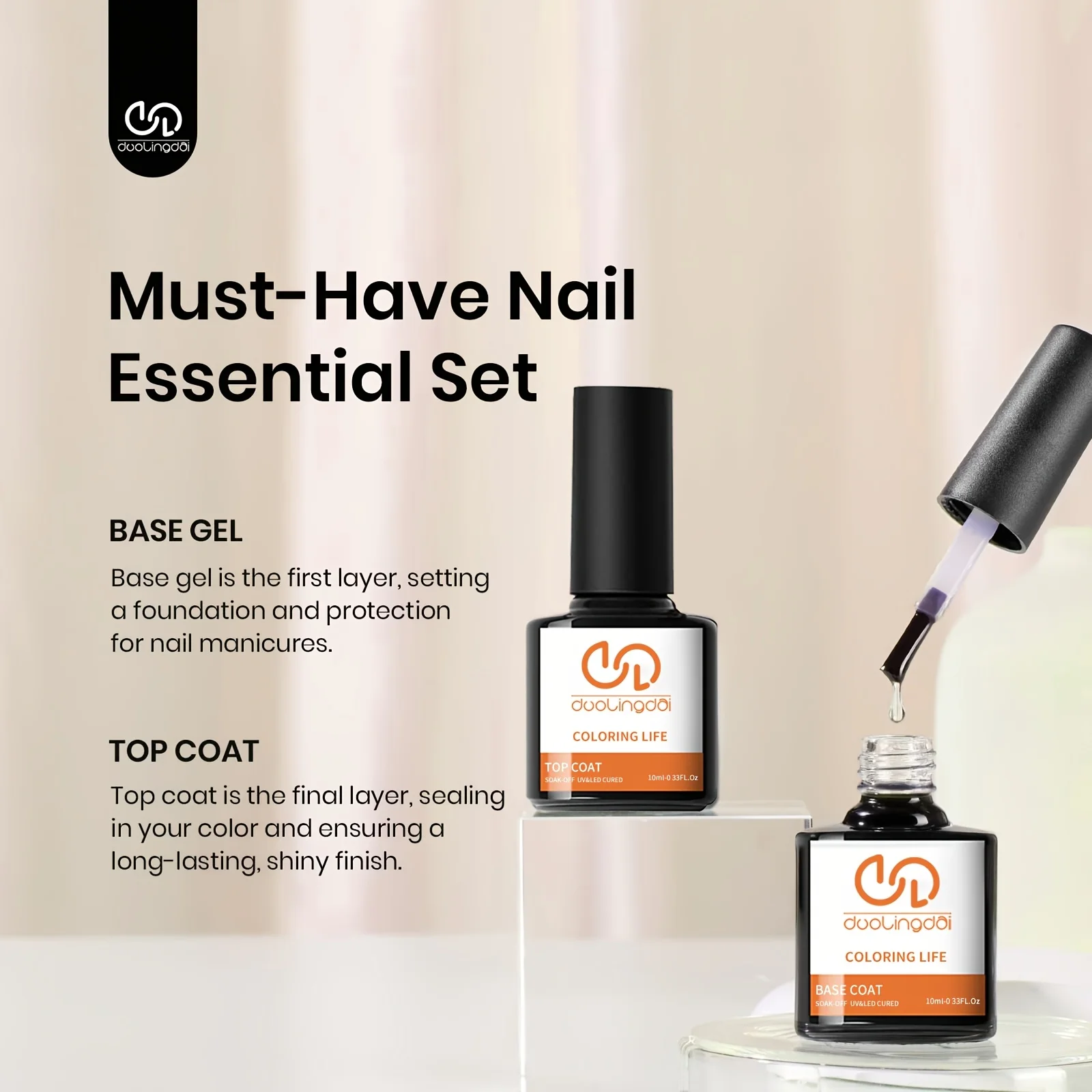 2Pcs/Set Top Coat And Base Coat Clear Gel Nail Polish Kit Semi Permanent Nail Art Manicure Soak Off LED UV Gel Varnishes Set