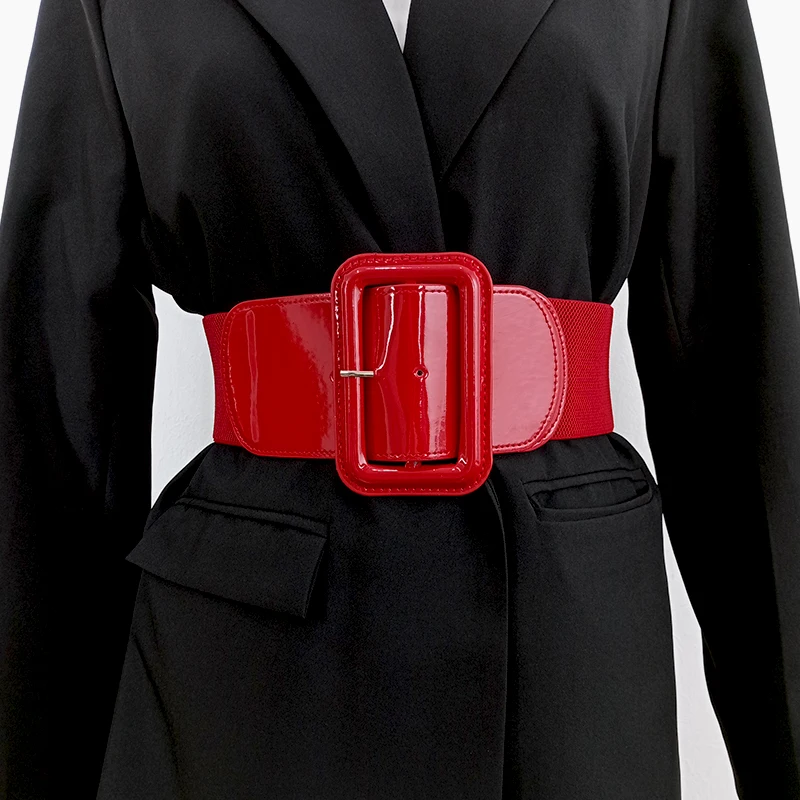 Desinger Belts For Women High Quality Patent Leather Wide Stretch Cummerbunds Black Corset Belt Female Elastic Waistband Red