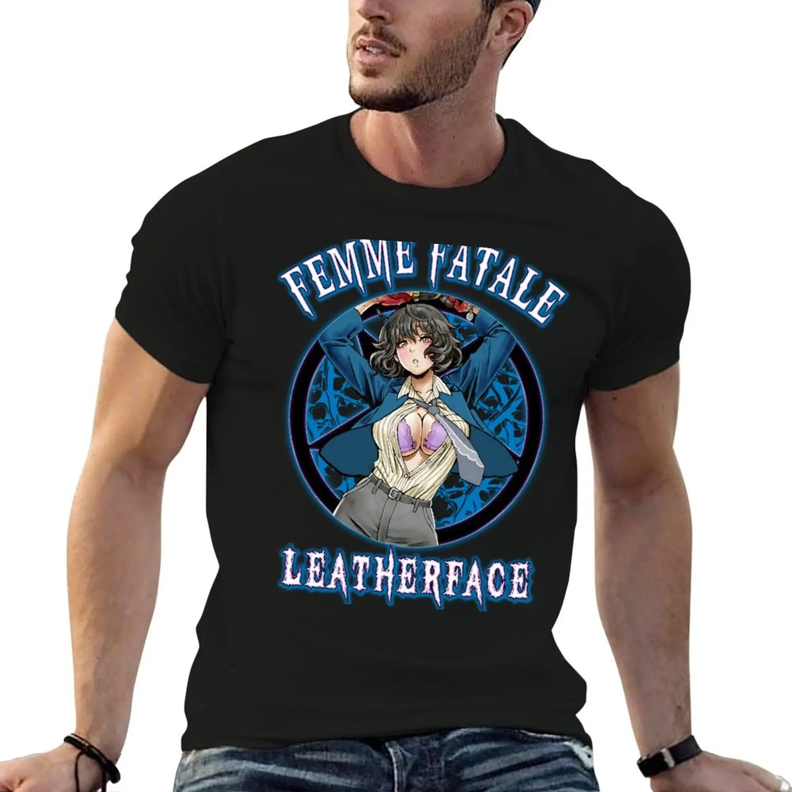 Femme Fatale - Bishoujo Leather T-Shirt Simple Line Art Print Tee