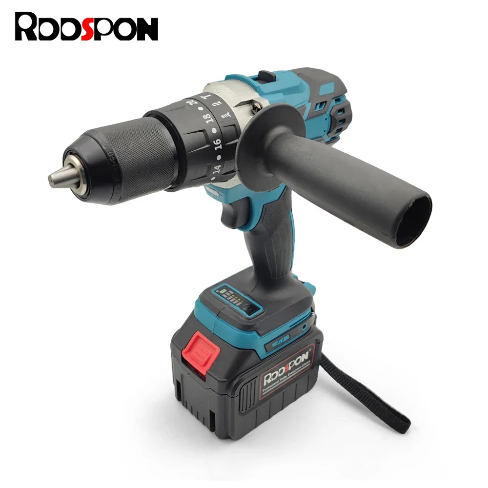 

4000Ah 6000Ah Brushless Impact Drill 21V Wireless Battery Cordless Electric Screwdriver 13MM Chuck Power Tools with Drill Bits