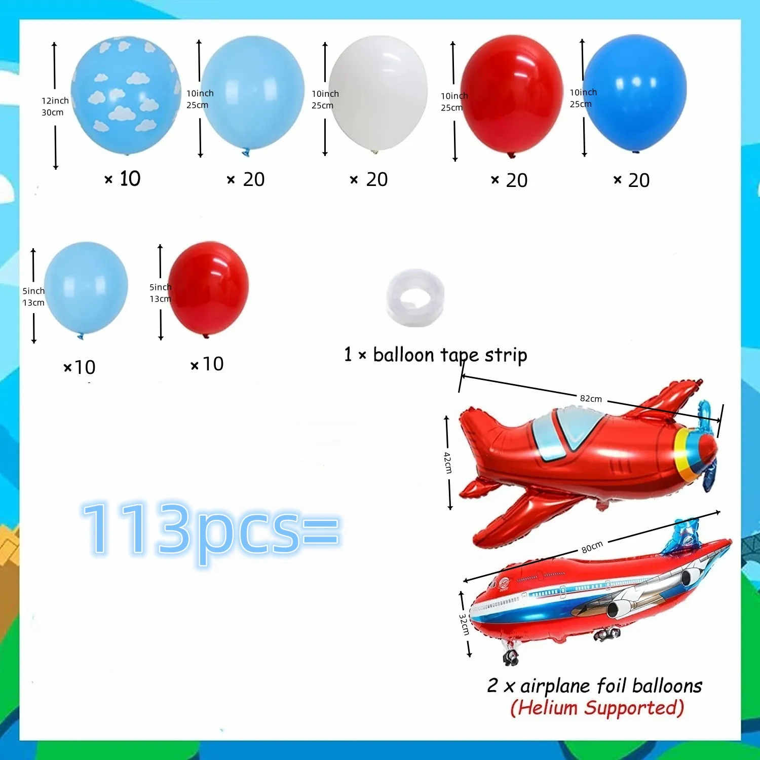 Conjunto de arco y corona de globos con temática roja de avión retro, decoración de escena, fiesta de cumpleaños, modelo de avión, 113 piezas