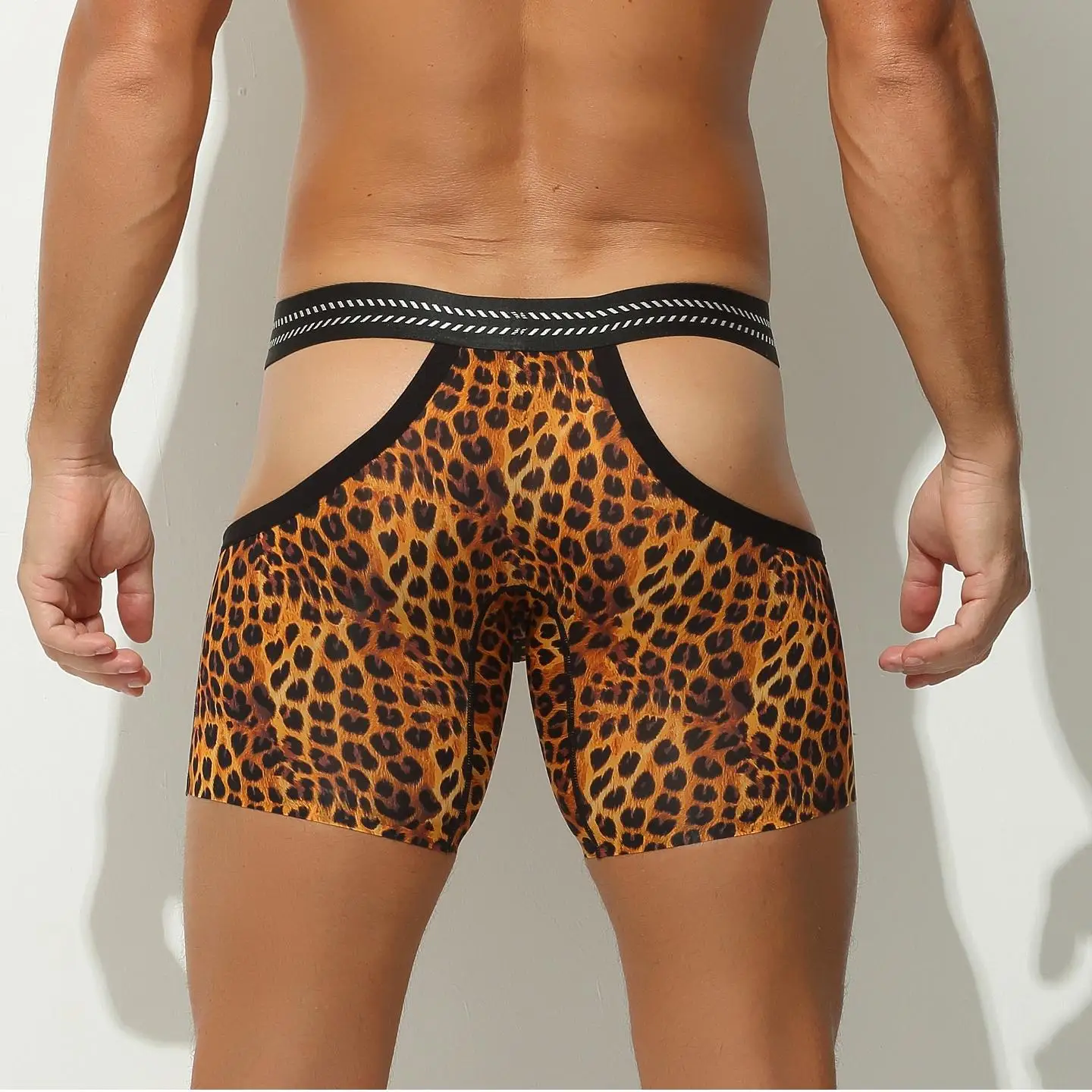 Men's underwear boxer shorts lengthened anti-friction leg ice silk sexy breathable leopard four corner bottoms