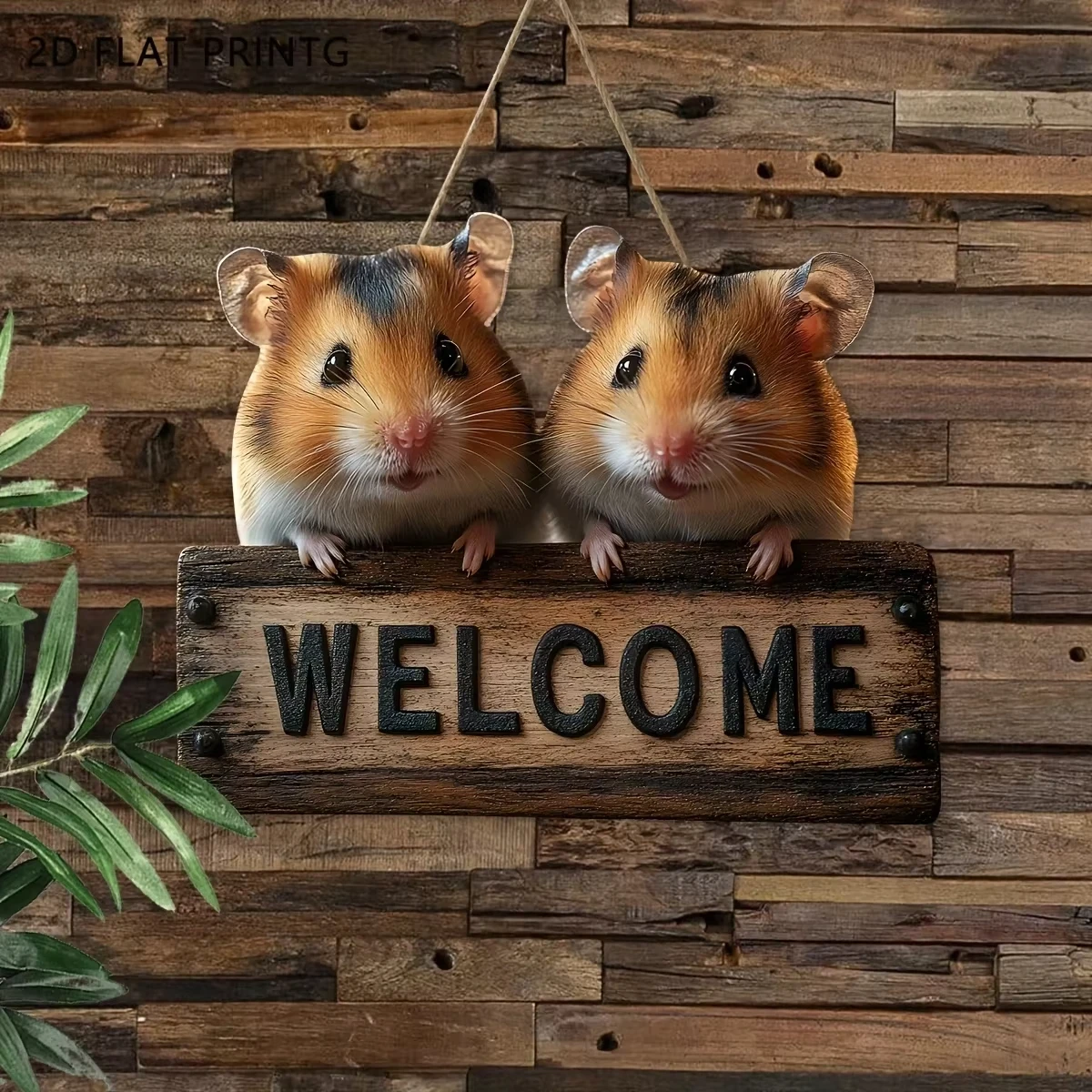 Squirrel Hamster Welcome Guest Wooden Print, Irregular Wood Plaque 2D Flat Print Wall Decor Home Shop Welcome Door Hanging