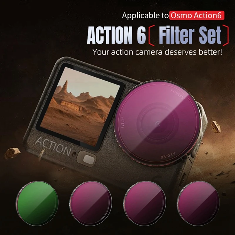 Camera Filter Kit for ACTION 6 Camera ND/8/16/32 CPL Filters Quick-Release Buckle Design for ACTION 6
