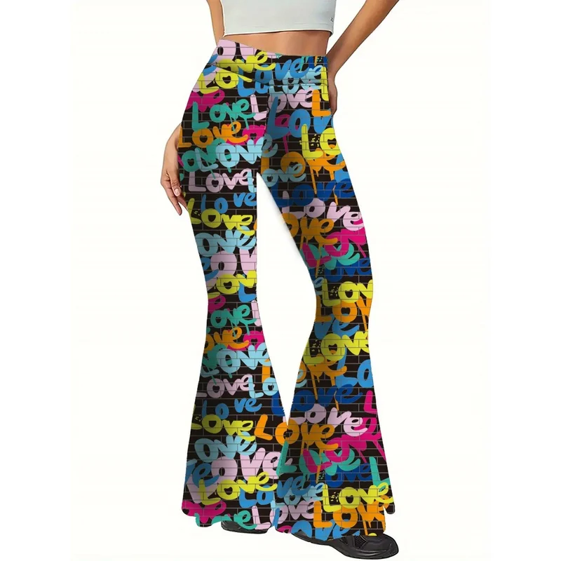 2026 Printed flared pants for teenagers aged 7-16, suitable for daily street casual wear, suitable for all seasons