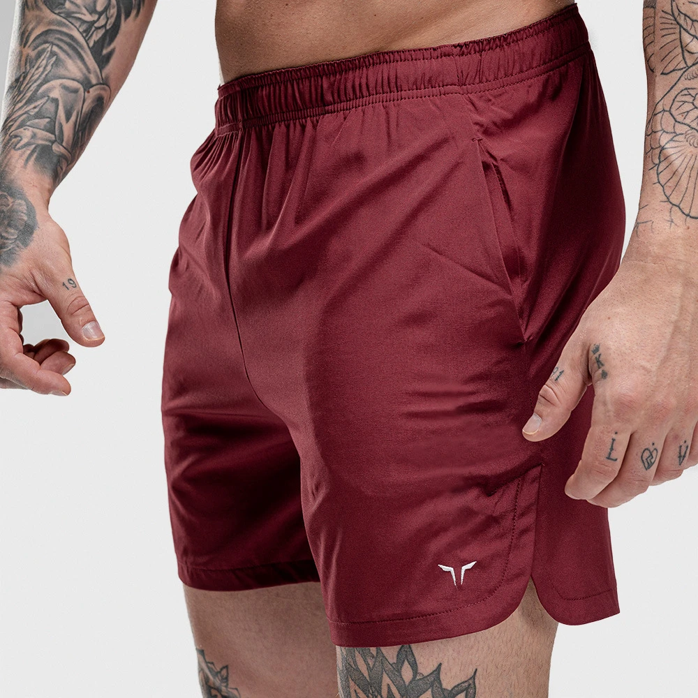 Mens Workout Fitness Shorts Breathable Jogger Shorts Gyms Bodybuilding Quick Dry Leisure Running Shorts Male Wine Red