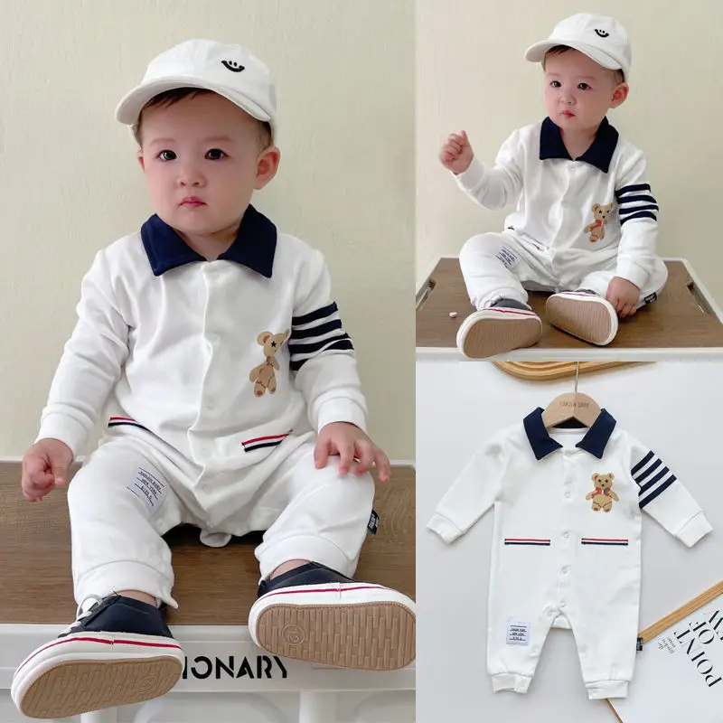 Boys POLO Collar Onesie Baby Long-sleeved Romper Newborn Infant 1 Year Old Birthday 100 Days Birthday Clothing 0-3 Years