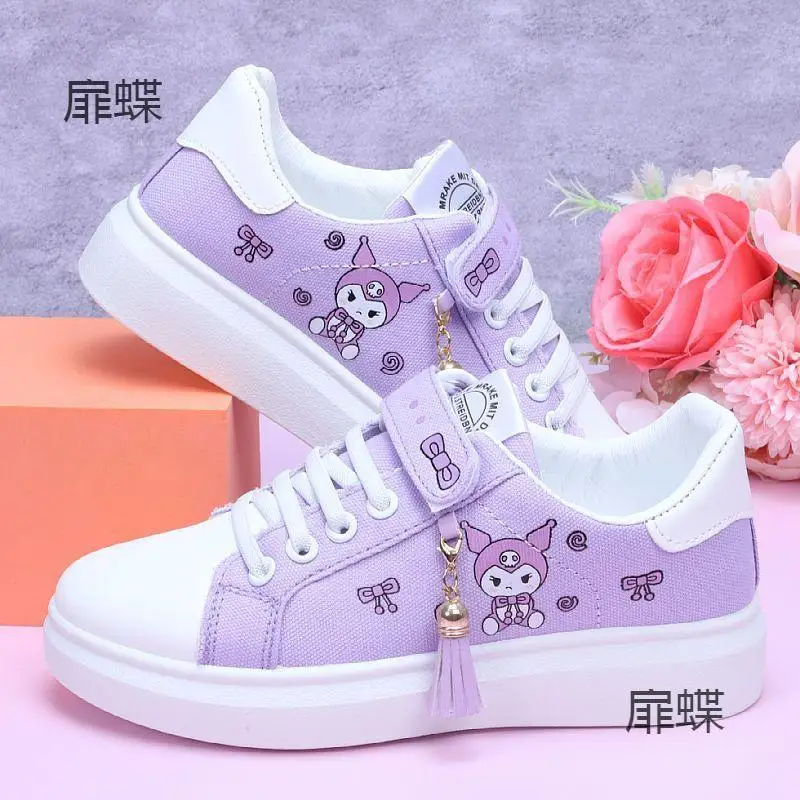 Cartoon Cute Kuromi Girls Shoes Canvas Shoes New Breathable Cloth Shoes Children's Soft Bottom Sneakers Pupils Board Shoes