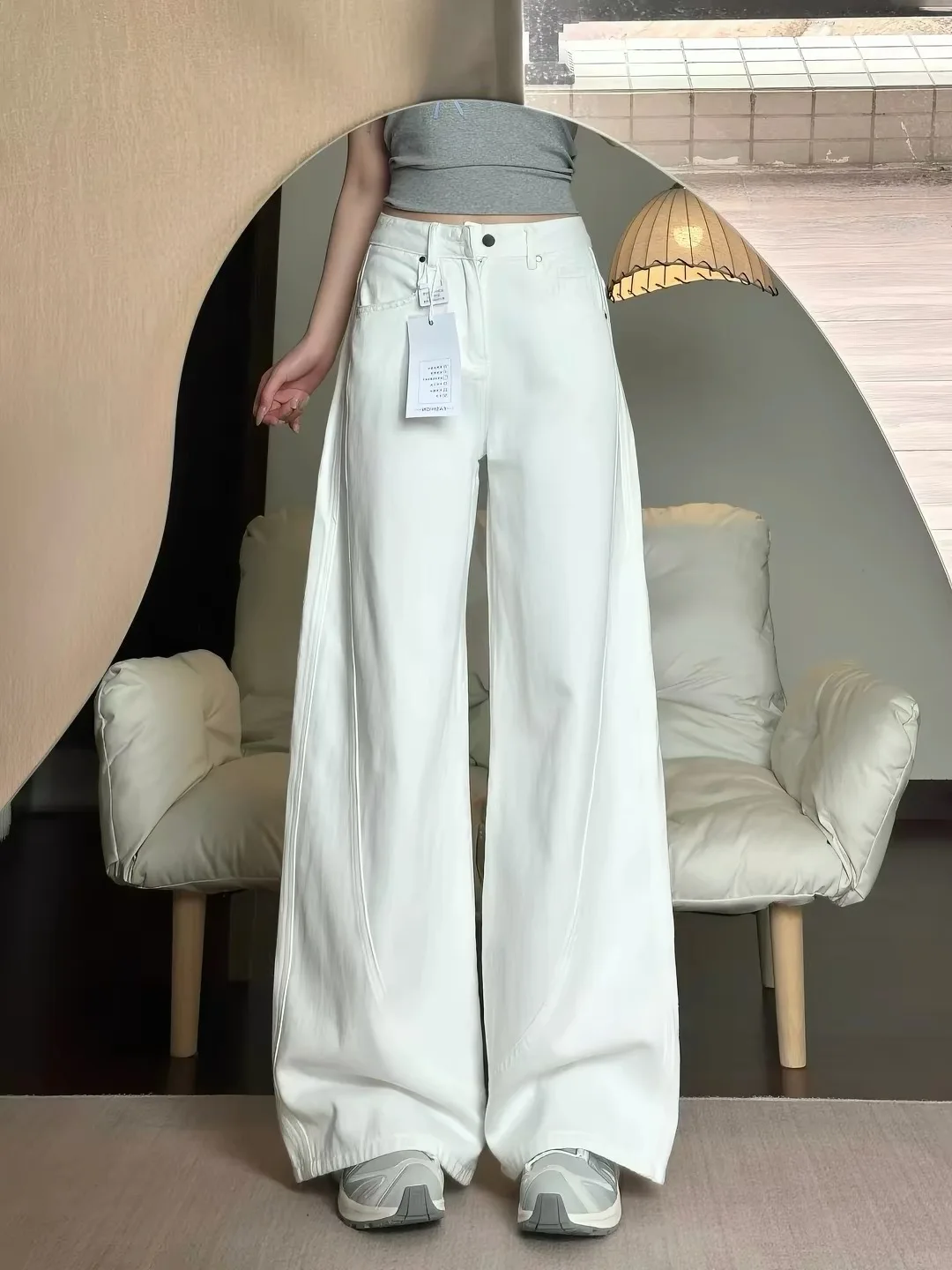 White Wide Leg Casual Pants Women's Autumn New Style Pear Body Shape Lazy Draping Student Versatile Floor-Length Pants