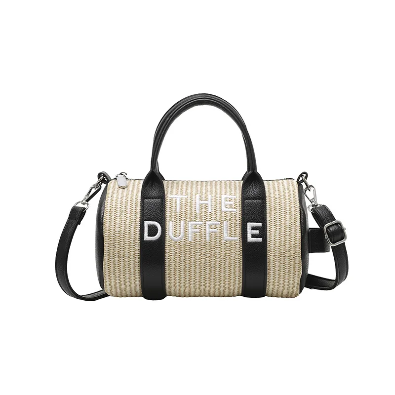 2025 Nuova borsa tote in paglia intrecciata da donna, grande borsa shopper in tela con stampa di lettere, borsa a tracolla alla moda per viaggi in spiaggia