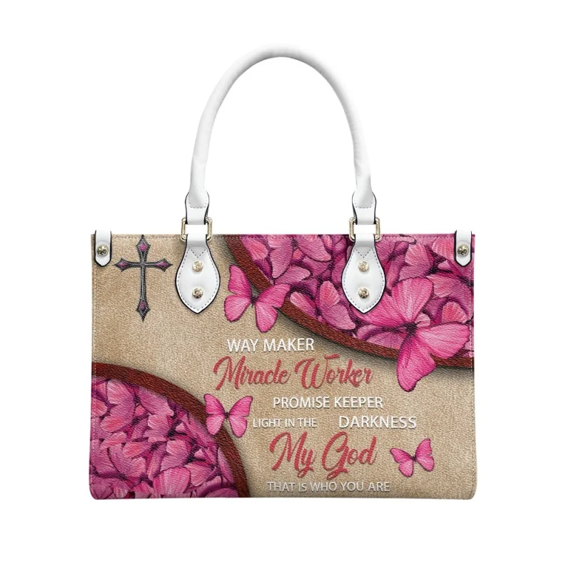 Way Maker-Bolso de mano de cuero rosa para mujer, bolsa de mano con diseño de mariposa, Estrella oriental, regalos informales