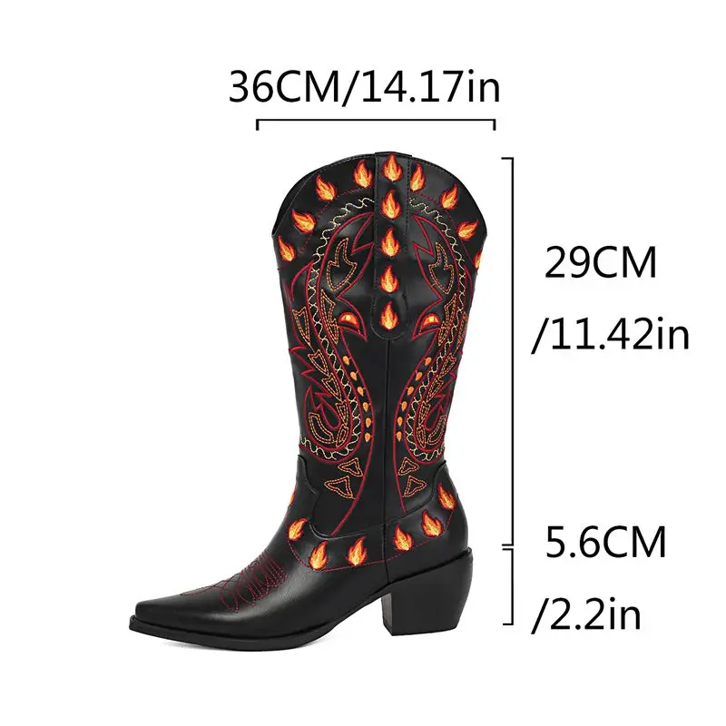 SIMLOVEYO2025 New Cowboy Western Boots Square Toe 5.6cm Block Heels Slip On Embroider Mixed Color Big Size 42 43 Autumn