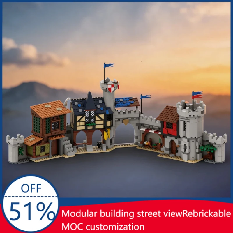 

NEW 1303 PCS Customize Series 31168 Horse Knight Town Square MOC Building Block Model Children Diy Educational Toy Birthday Gift