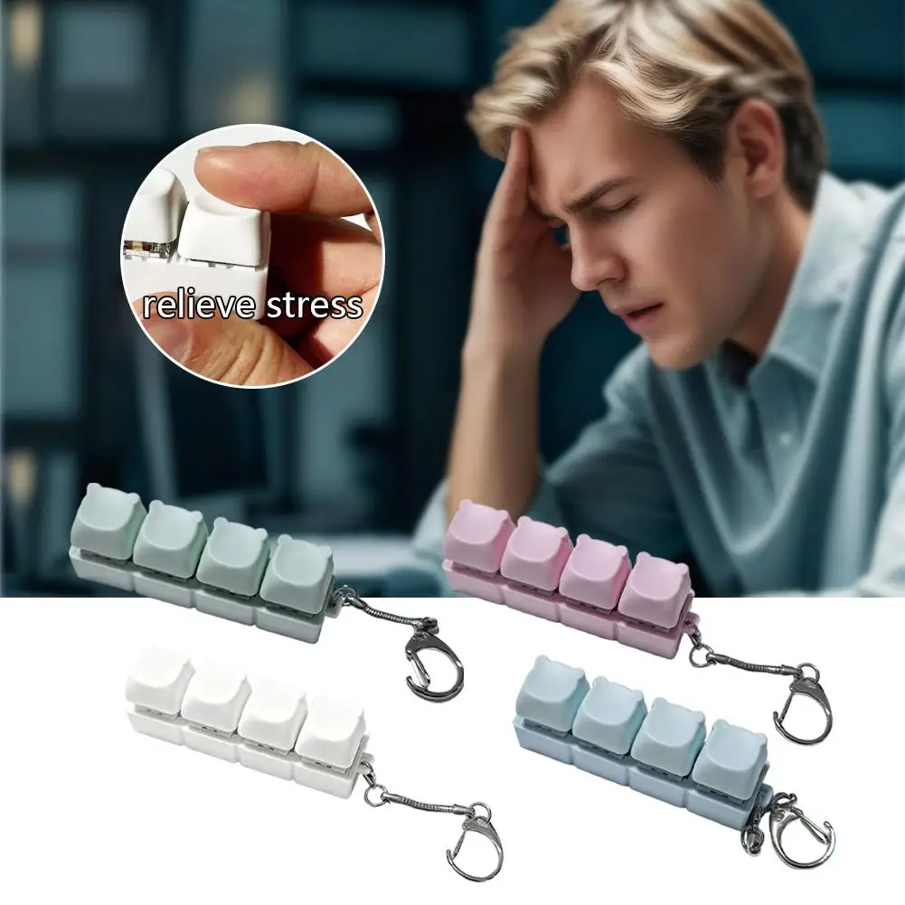 ของเล่นคลายเครียด 4 ปุ่มกดนิ้ว ของขวัญปุ่มกดแบบกดได้ พวงกุญแจคลายเครียด DIY พวงกุญแจผ่อนคลาย คีย์บอร์ดสำนักงาน W4X3
