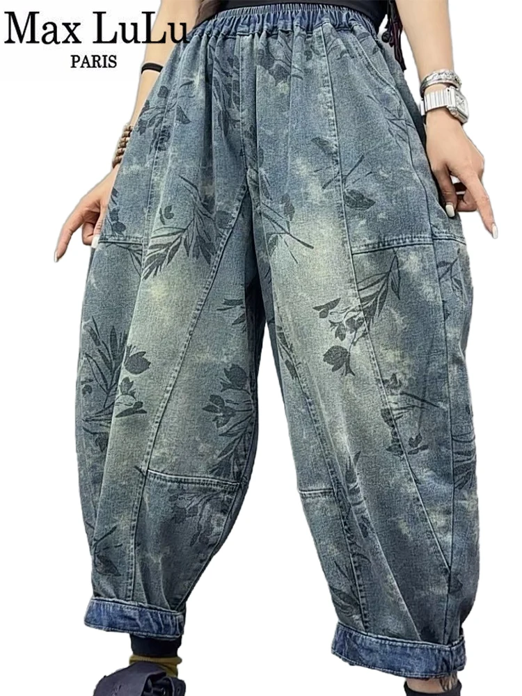 Max LuLu Korean Spring Floral Womens Casual Printed Loose Jeans Females Luxury Denim Pants Fashion Vintage Ladies Harem Trousers