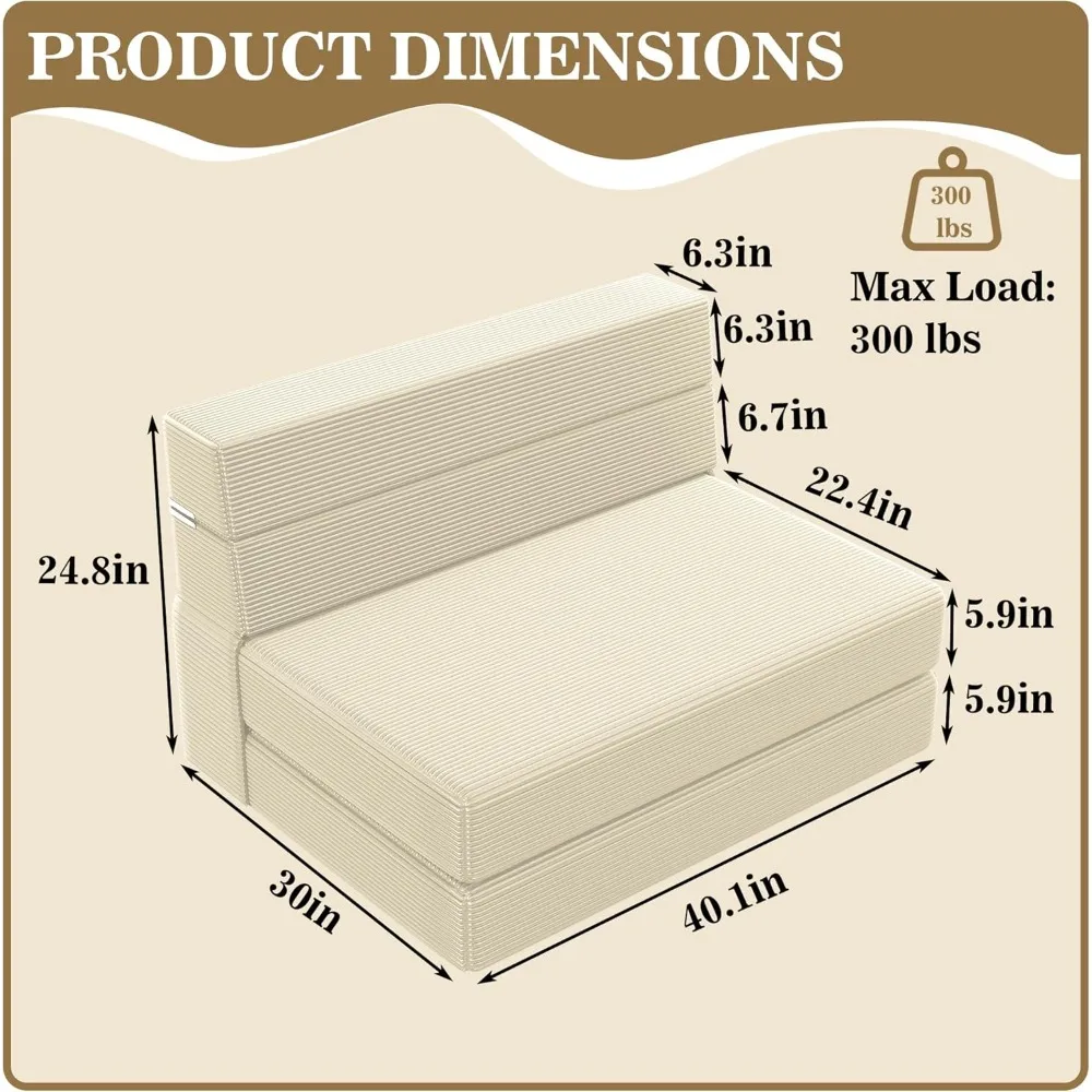 Convertible Memory Foam Sofa Bed with Back Support, Futon Floor Mattress for Living Room, Sleeper Chair Ideal for Guests