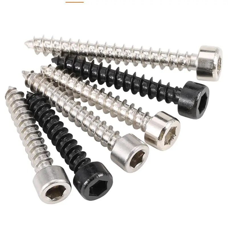 

M1.7-M6 Grade 8.8 Black Self-Tapping Screws - Nickel-Plated Hex Socket Wood Screws for DIY, Furniture & Woodworking