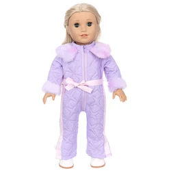 Doll Clothes for 18inch 45cm New Born Baby Doll Purple Rompers Hooded for Reborn Doll American OG Girl Doll Casual Wear