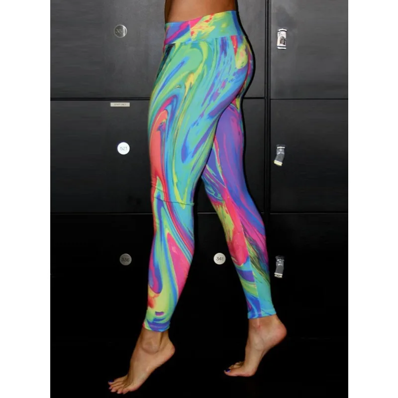 

Krisnanas Artistic Printed Skinny Pants for Woman 2025 Low Waist Workout Training Slim Fit Colorful Long Trousers Lady 53010