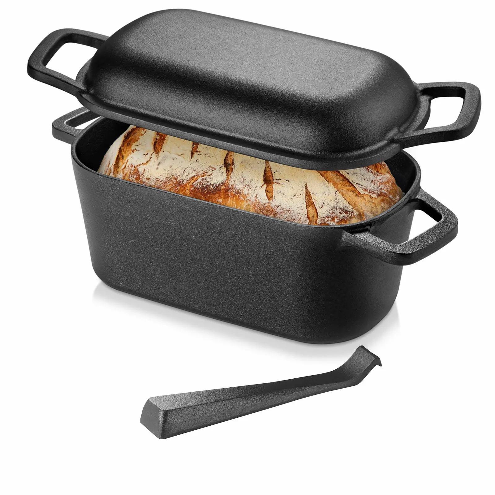 Dutch Oven For Bread Baking Sourdough Loaf Pan 2In1 Cast Iron Oval Dutch Oven and Skillet 3.6Qt Stew Pot for Braising Stew Roast