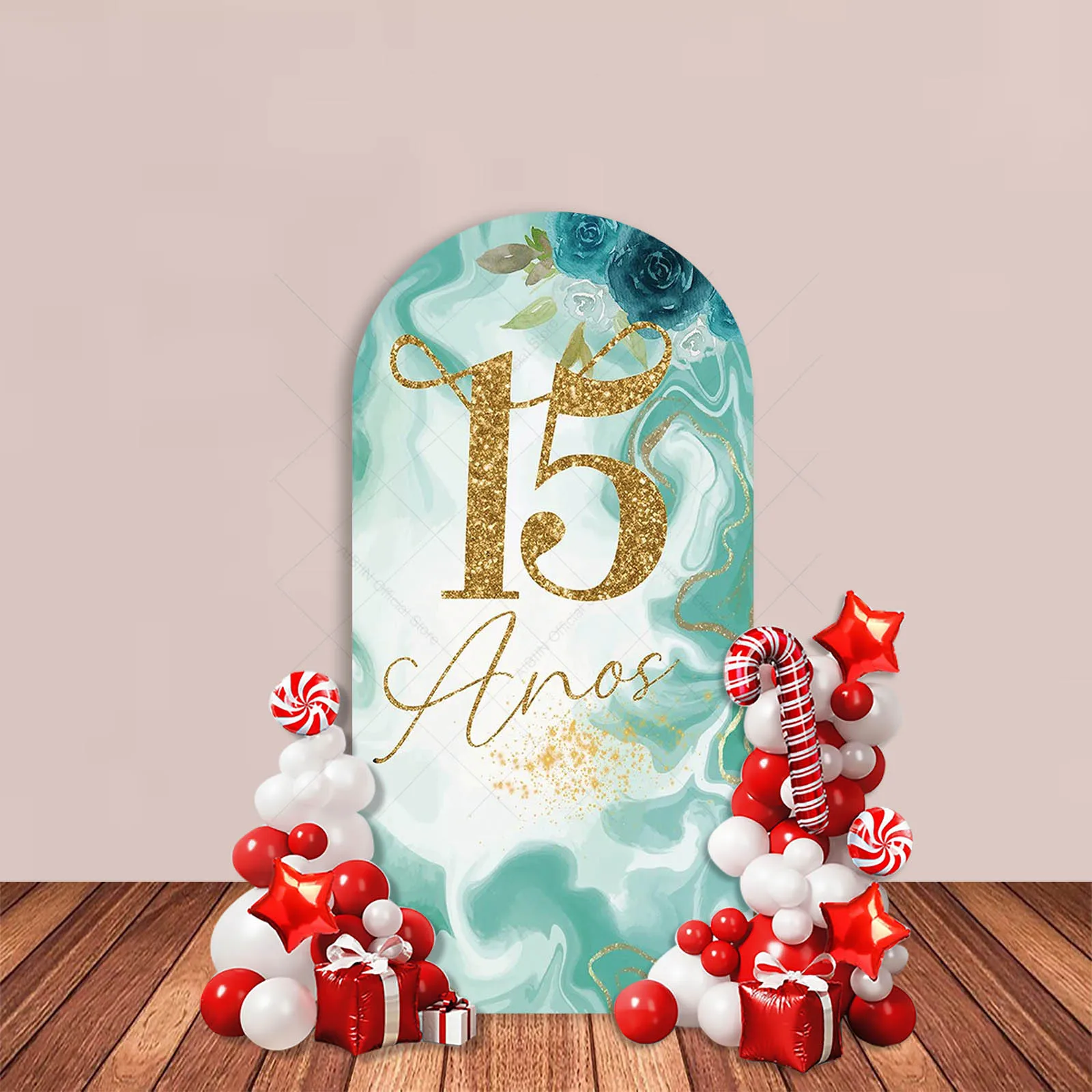 Quinceanera 15 Year Birthday Arch Backdrop Cover Green Butterfly Flower Princess Girl Party Decor Cake Table Wall Background