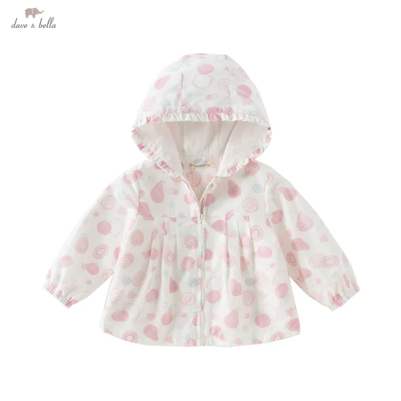 Dave Bella Girls Baby Tops Outerwear 2025 Spring Fashion Casual Sweet Fruit Print Children's Cardigan Coat Outdoor DB3237005-A