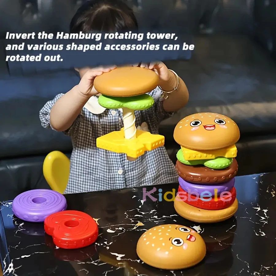 Toddler Educational Burger Stacker Toy – Sensory Learning, Matching Game, Motor Skill Development, Fun Pretend Play Food Set