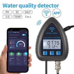 Tuya WiFi 5 in 1 Water Quality Meter Online Tester TDS/EC/SALT PH S.G.TEMP Detector Multifunction Water Analyzer for Aquariums