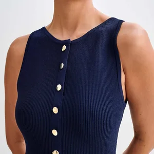 2024 الصيف أنيقة سيدة محبوكة فساتين طويلة أحادية الصدر نساء صلبة بلا أكمام يا زرة Bodycon حفلة فساتين نسائية أفضل 6 فساتين بسيطة طويلة للمبيعات - رقم 4