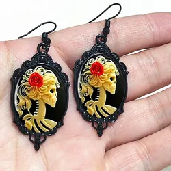 Gothic Mystery Witch Cameo Earrings,Vintage Crystal Glass Witch Dangle Earrings Punk Style Mystery Earrings Goth Victorian