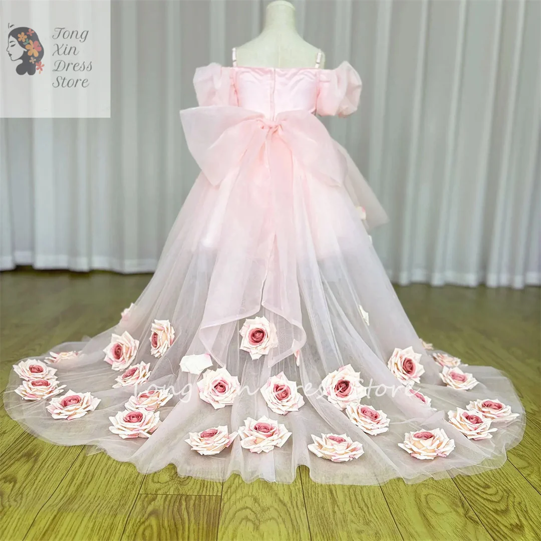 Flower Girl Dresses Pink Girl Dress with Flowers Baby Kids Princess Birthday Wedding Party Holiday Gown