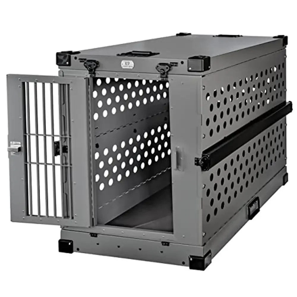 Collapsible Aluminum Dog Crate Heavy Duty Travel Ready Stackable Design 42.5