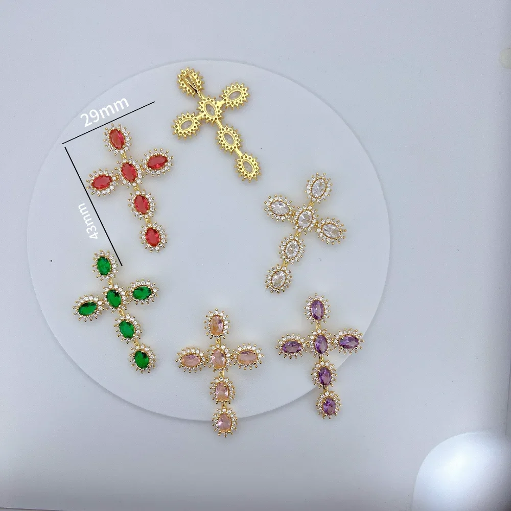 1Pcs Christian Cross Inlay Colorful Zircon Pendant for Diy Necklace Making Accessories Copper Luxury Hot Jewelry Items Wholesale