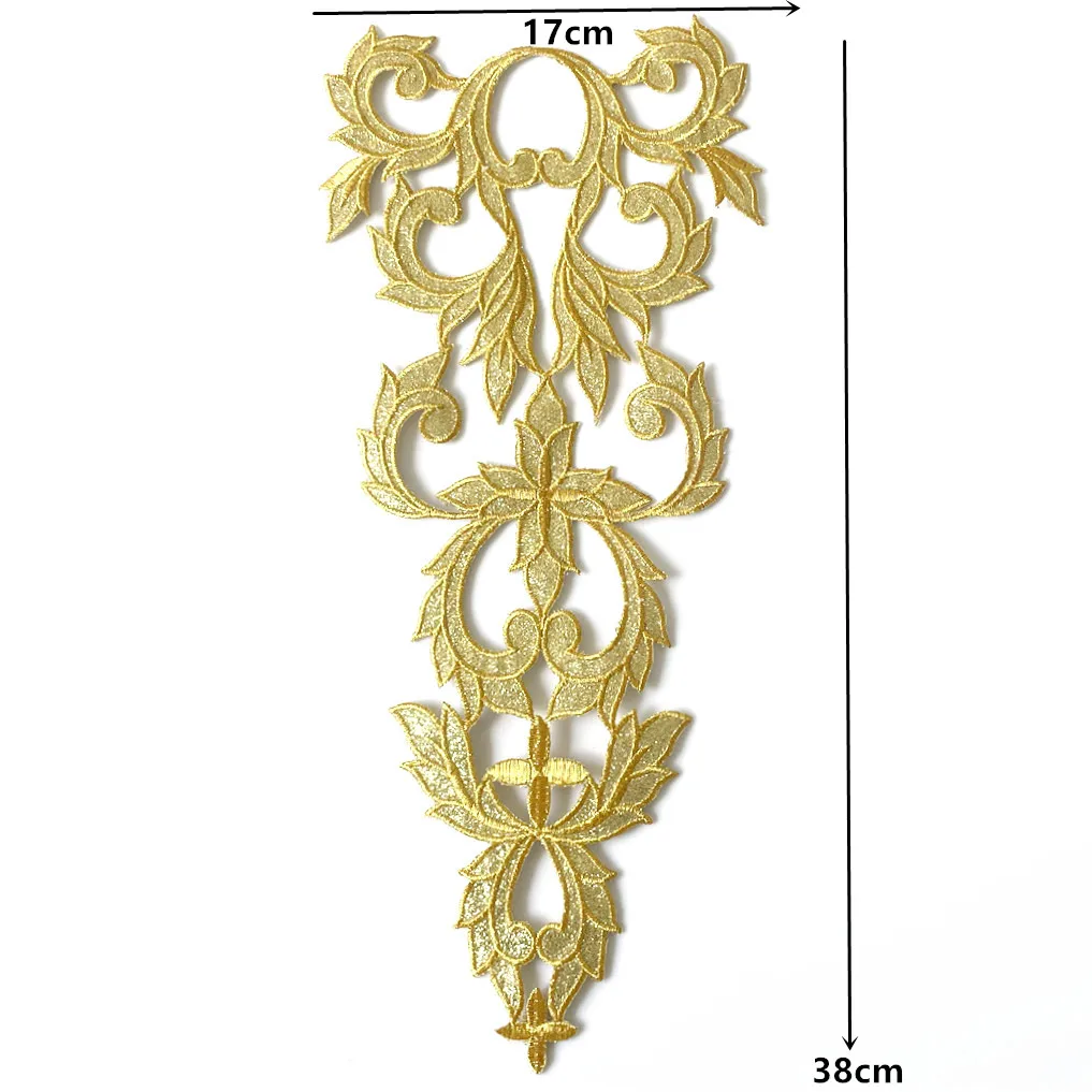 Embroidery Gold Applique Fabric Gown Collar Sew Iron On Patch Badge Trims Noble For Wedding Clothes Dress Jeans Decor DIY Crafts