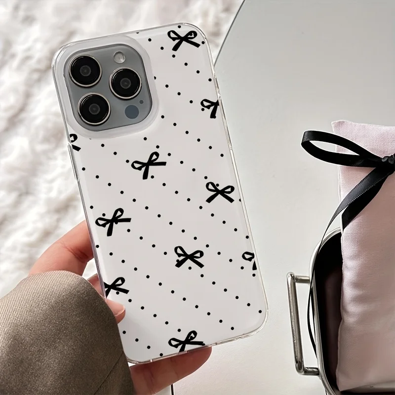 Shockproof Phone Case For Samsung Galaxy S25 S24 Plus S26 Ultra A56 A55 A57 A36 A06 A17 A37 A07 A27 Hard Black Bow Dot INS Cover
