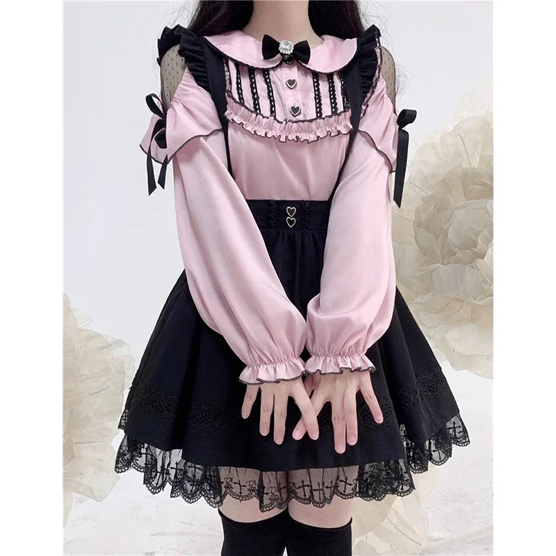 Chemises Kawaii Lolita pour femmes, chemisier de style japonais mignon Y2K, chemise élégante à manches longues, chemise de bureau décontractée pour dames, chemise esthétique