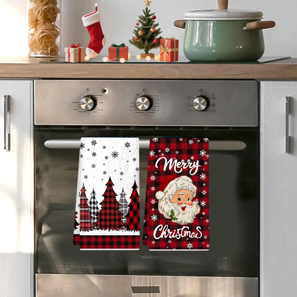 2 stücke Weihnachten Küche Handtücher Frohe Weihnachten Dekoration 2025 Weihnachten Santa Claus Gericht Handtuch Navidad Natal Geschenke Neue Jahr 2026 – Detail 6